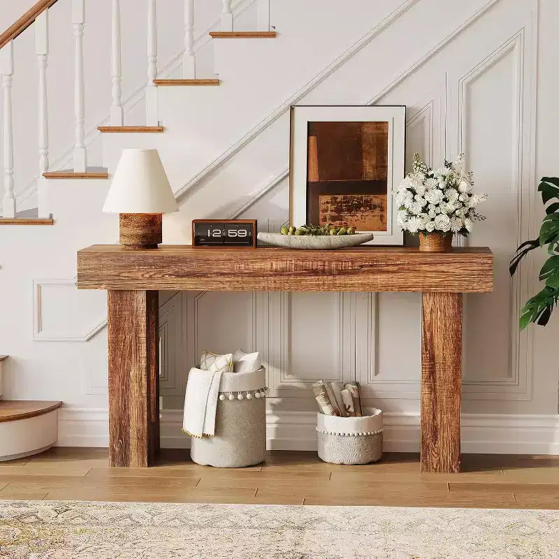 63" Rectangular Farmhouse Wood Console Table - Water & Scratch Resistant