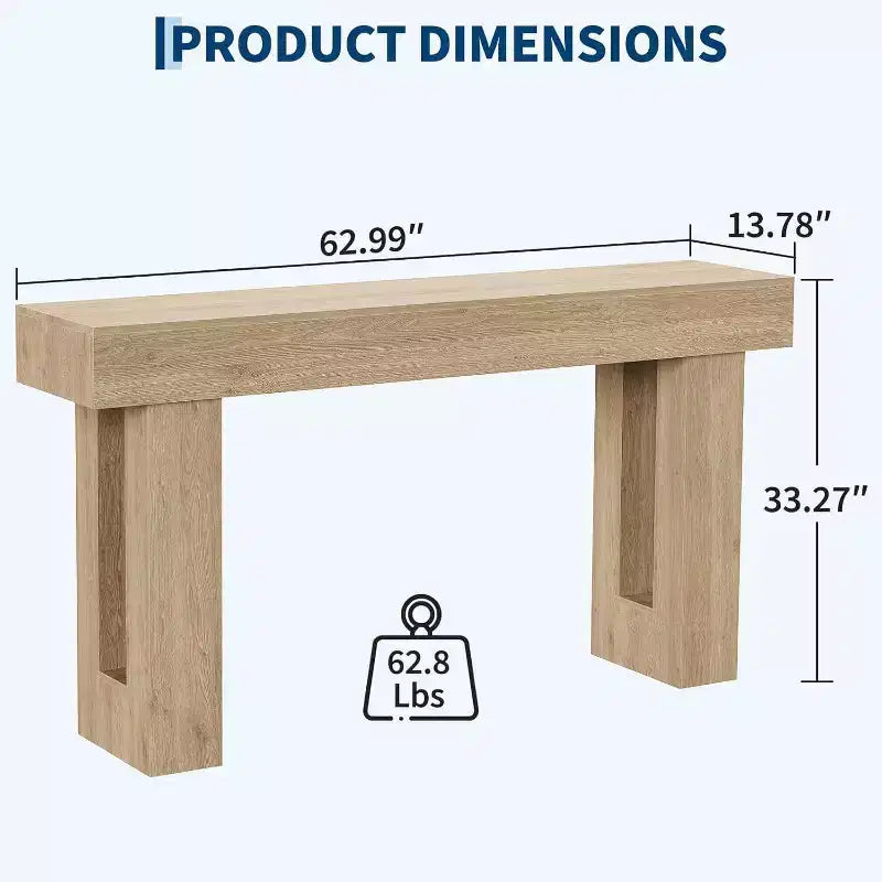 63" Rectangular Farmhouse Wood Console Table - Water & Scratch Resistant