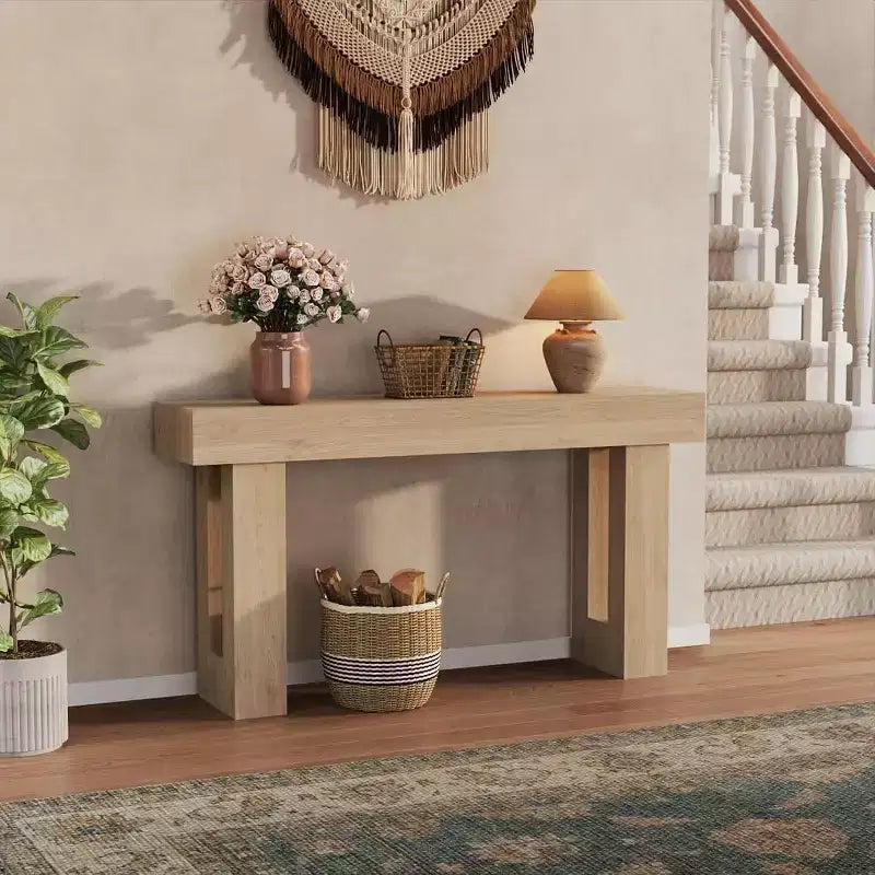 63" Rectangular Farmhouse Wood Console Table - Water & Scratch Resistant