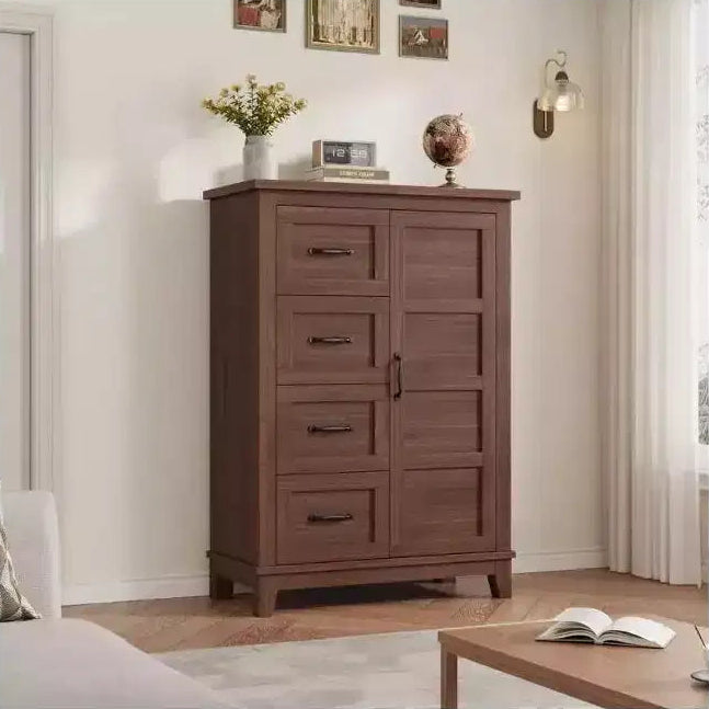 45.7 Dresser with 4 Drawers & Door,Freestanding Vertical Storage Closet Chest for Bedroom Organization,Walnut