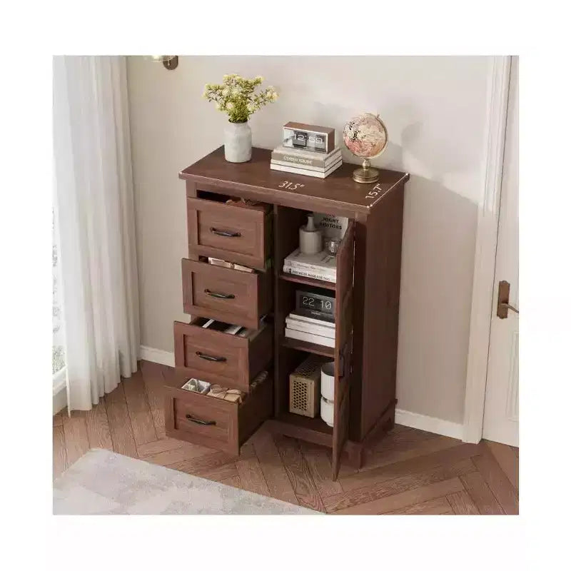 45.7 Inch Dresser with 4 Drawers and Door - Walnut, Freestanding Bedroom Storage Chest