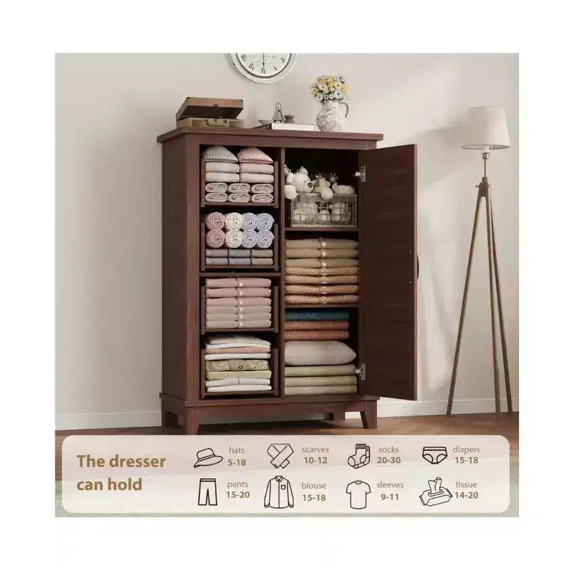 45.7 Inch Dresser with 4 Drawers and Door - Walnut, Freestanding Bedroom Storage Chest