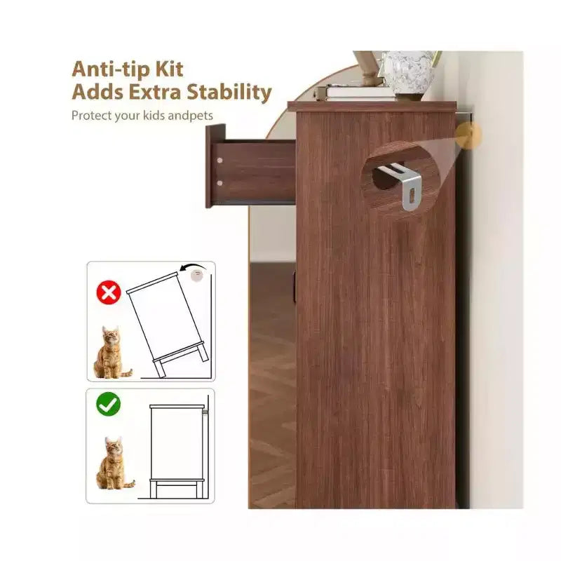 45.7 Inch Dresser with 4 Drawers and Door - Walnut, Freestanding Bedroom Storage Chest