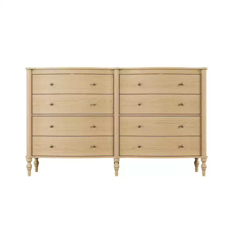 Curved-Front Vintage Dresser with 8 Drawers - Black/Light Oak, Bronze Knobs, MDF