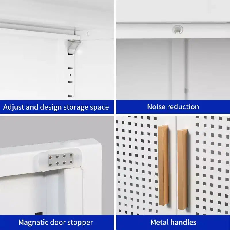 31.5" Metal Storage Cabinet - 2 Doors & 2 Adjustable Shelves, Steel File Cabinet, White
