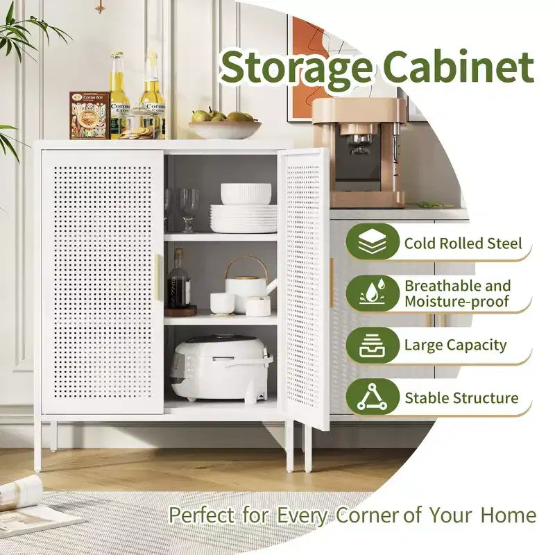 31.5" Metal Storage Cabinet - 2 Doors & 2 Adjustable Shelves, Steel File Cabinet, White