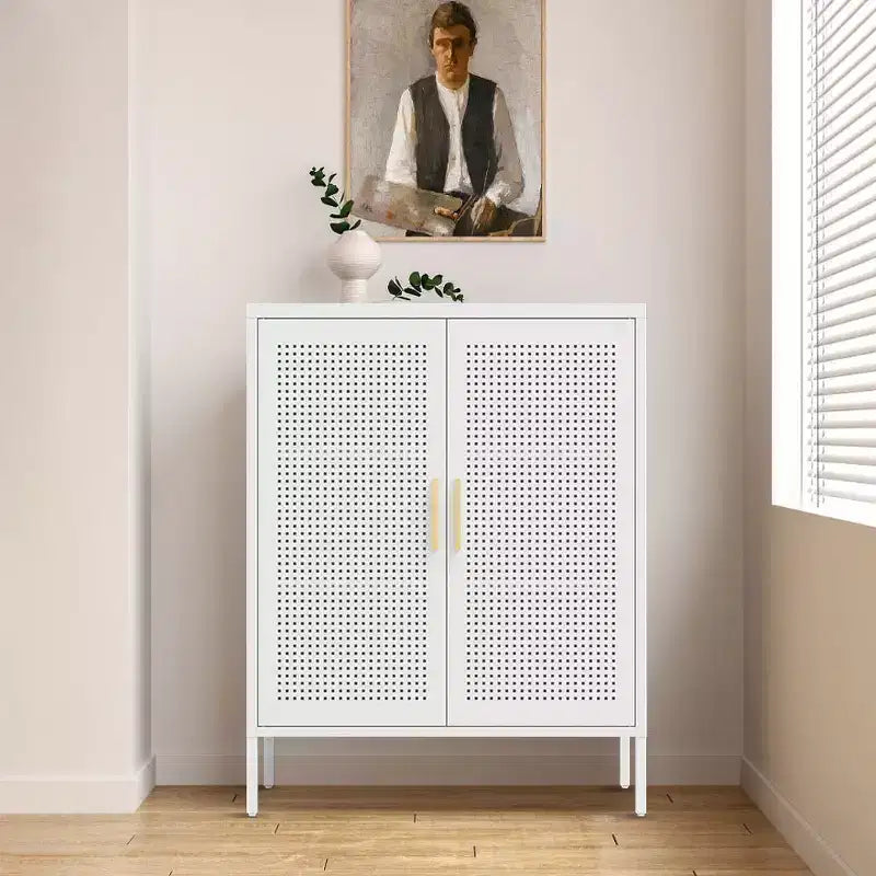 31.5" Metal Storage Cabinet - 2 Doors & 2 Adjustable Shelves, Steel File Cabinet, White