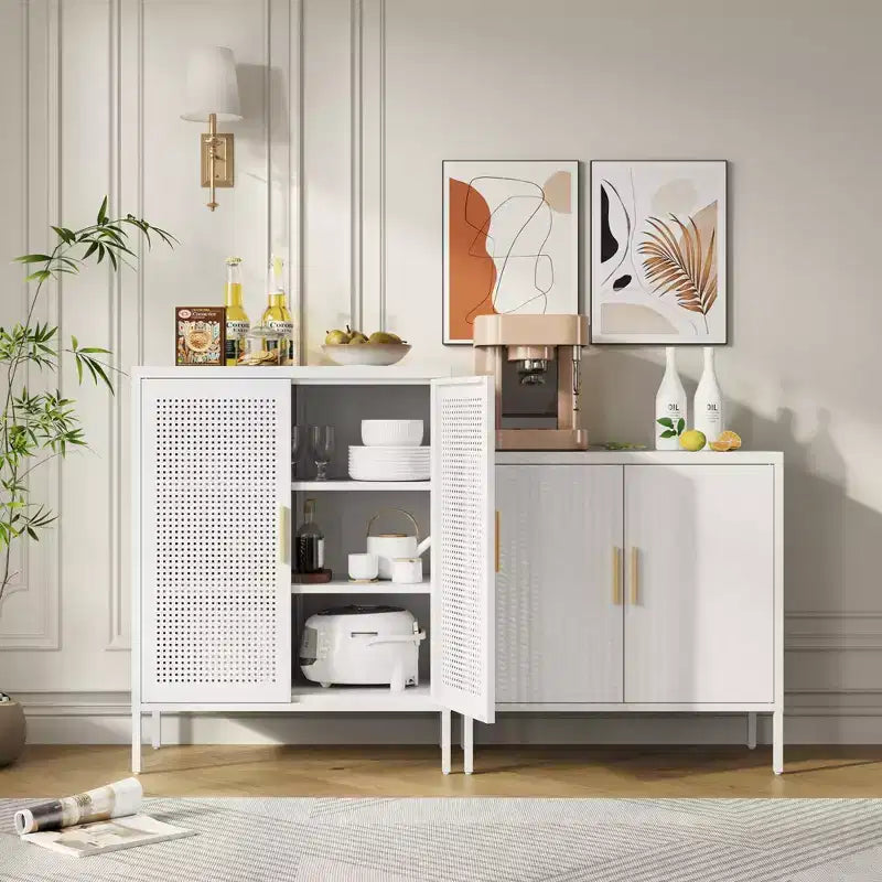 31.5" Metal Storage Cabinet - 2 Doors & 2 Adjustable Shelves, Steel File Cabinet, White