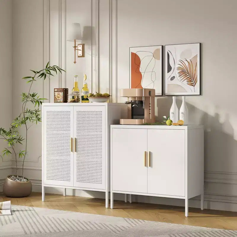 31.5" Metal Storage Cabinet - 2 Doors & 2 Adjustable Shelves, Steel File Cabinet, White