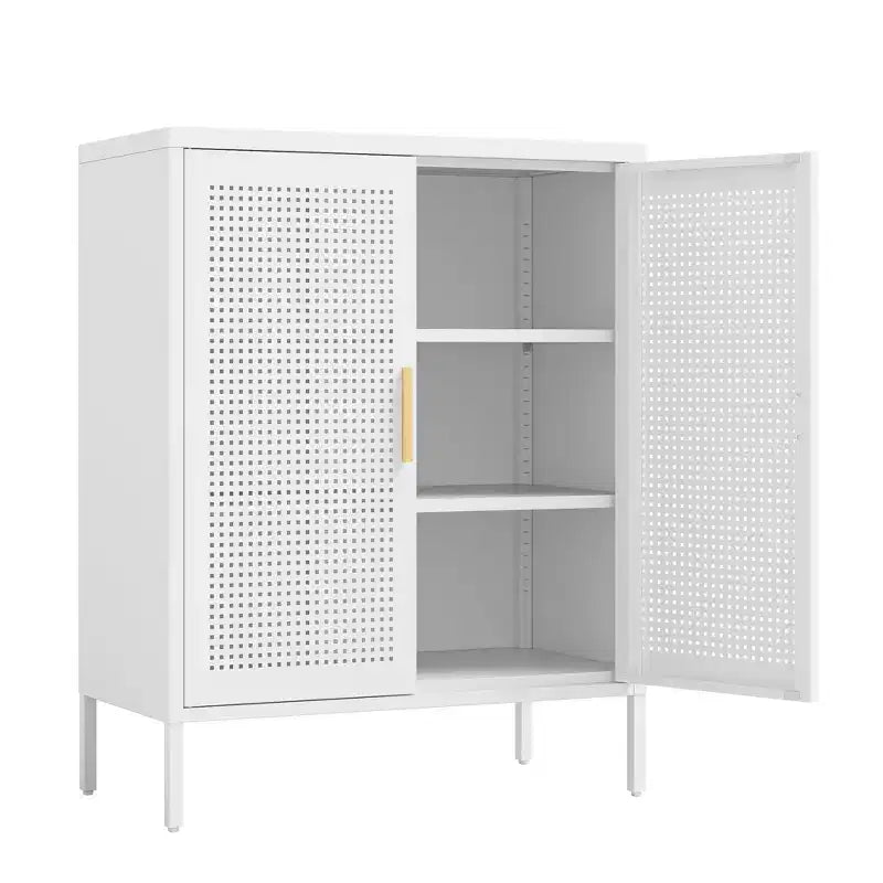 31.5" Metal Storage Cabinet - 2 Doors & 2 Adjustable Shelves, Steel File Cabinet, White
