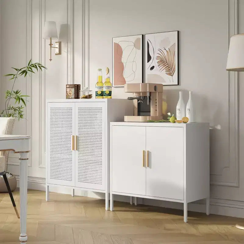 31.5" Metal Storage Cabinet - 2 Doors & 2 Adjustable Shelves, Steel File Cabinet, White