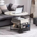 35.3" Round Lift Top Coffee Table with Storage Pockets - Dark Gray