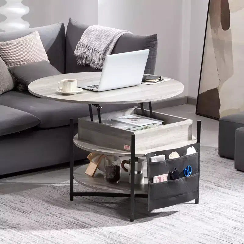 35.3" Round Lift Top Coffee Table with Storage Pockets - Dark Gray