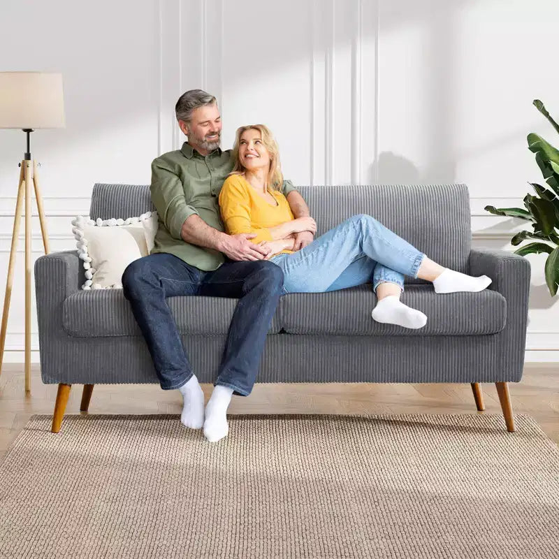 Mid-Century Modern Loveseat 68 Inch - 24" Deep Cloud Seat, Solid Wood Frame, 800 lb Capacity