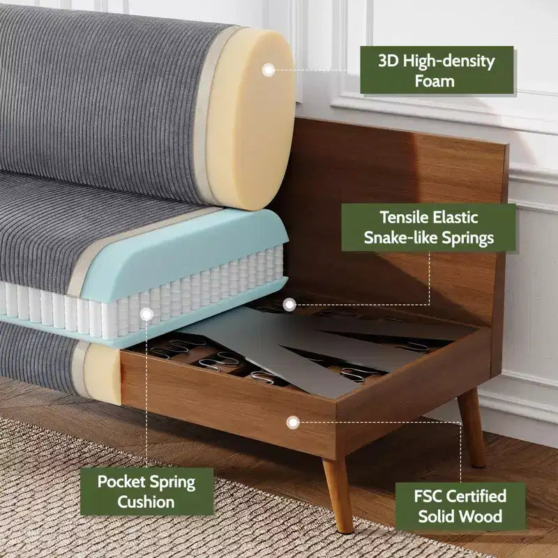 Mid-Century Modern Loveseat 68 Inch - 24" Deep Cloud Seat, Solid Wood Frame, 800 lb Capacity