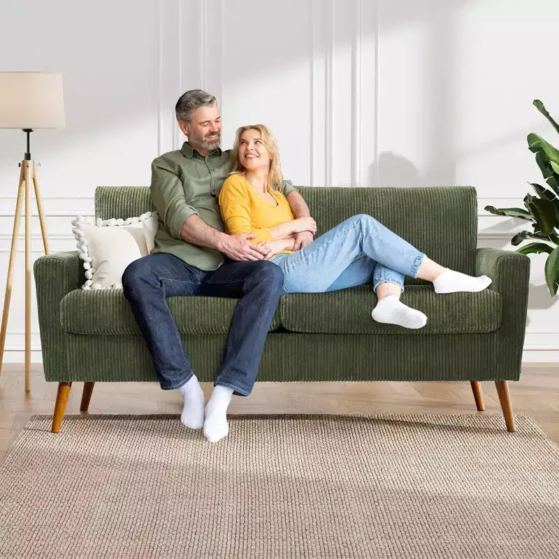 Mid-Century Modern Loveseat 68 Inch - 24" Deep Cloud Seat, Solid Wood Frame, 800 lb Capacity