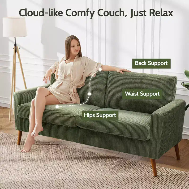 Mid-Century Modern Loveseat 68 Inch - 24" Deep Cloud Seat, Solid Wood Frame, 800 lb Capacity