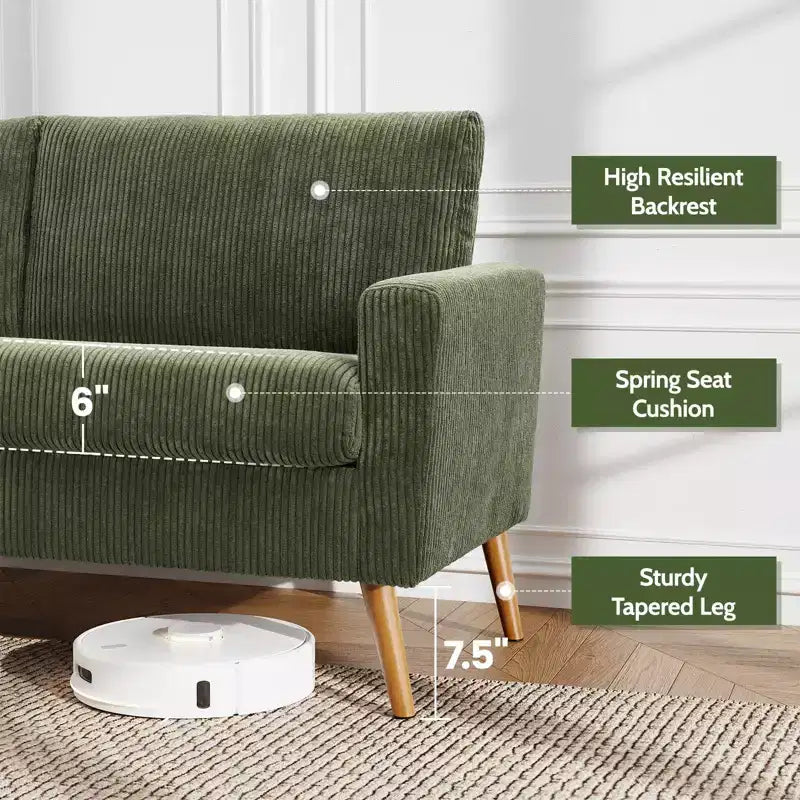 Mid-Century Modern Loveseat 68 Inch - 24" Deep Cloud Seat, Solid Wood Frame, 800 lb Capacity