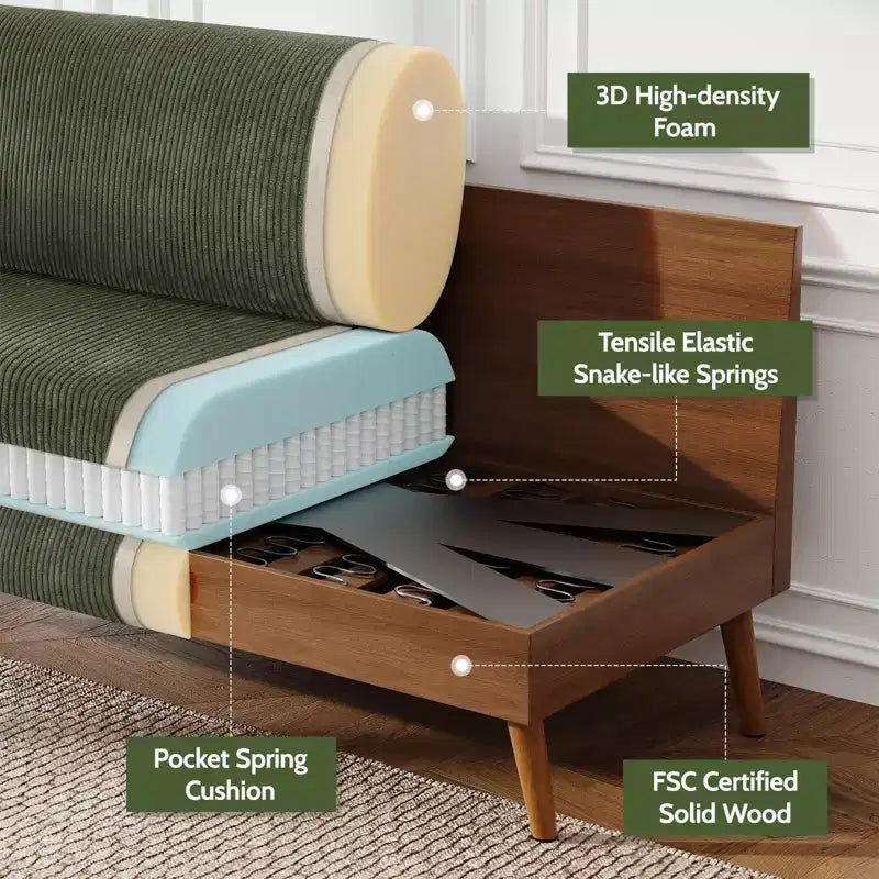 Mid-Century Modern Loveseat 68 Inch - 24" Deep Cloud Seat, Solid Wood Frame, 800 lb Capacity