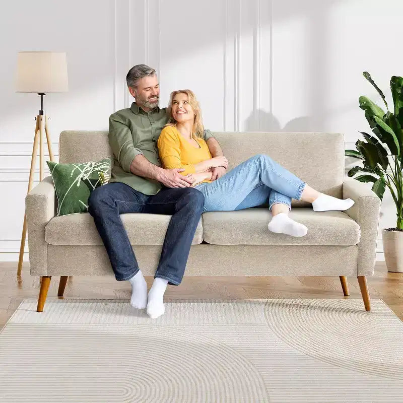 Mid-Century Modern Loveseat 68 Inch - 24" Deep Cloud Seat, Solid Wood Frame, 800 lb Capacity