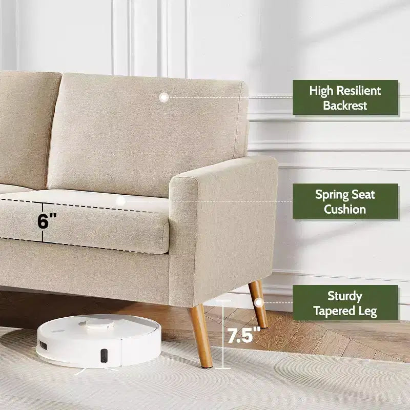 Mid-Century Modern Loveseat 68 Inch - 24" Deep Cloud Seat, Solid Wood Frame, 800 lb Capacity