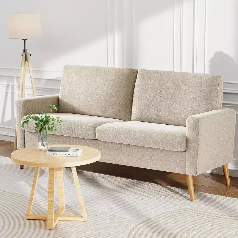 Mid-Century Modern Loveseat 68 Inch - 24" Deep Cloud Seat, Solid Wood Frame, 800 lb Capacity