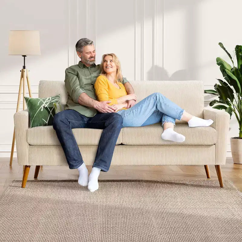 Mid-Century Modern Loveseat 68 Inch - 24" Deep Cloud Seat, Solid Wood Frame, 800 lb Capacity