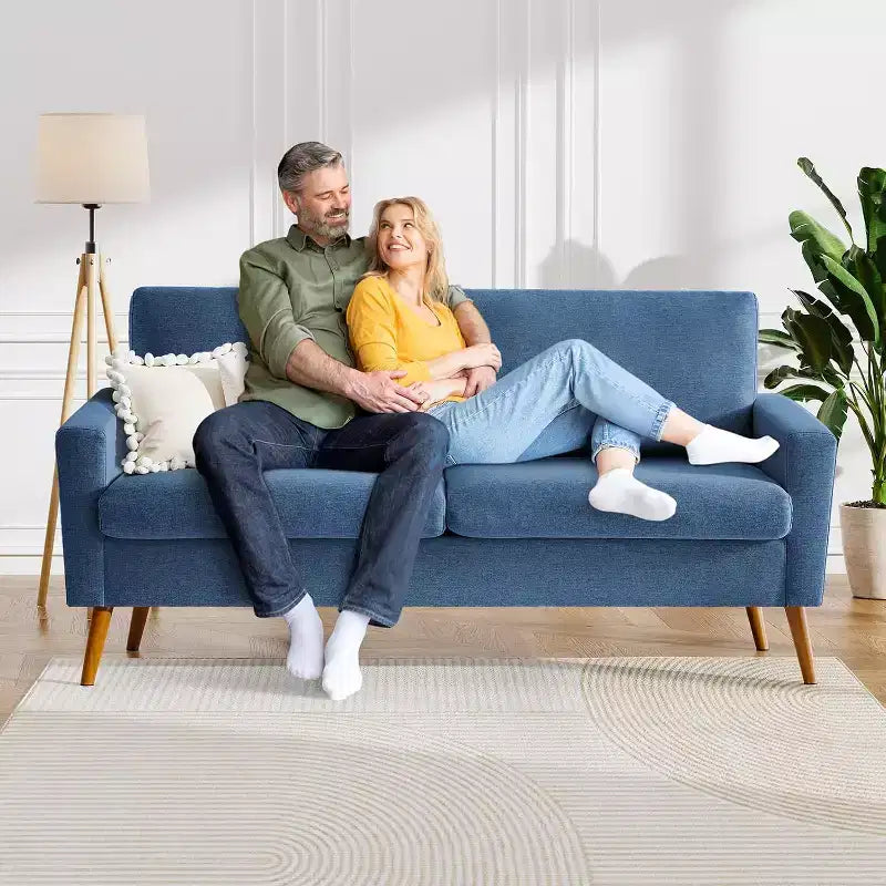 Mid-Century Modern Loveseat 68 Inch - 24" Deep Cloud Seat, Solid Wood Frame, 800 lb Capacity