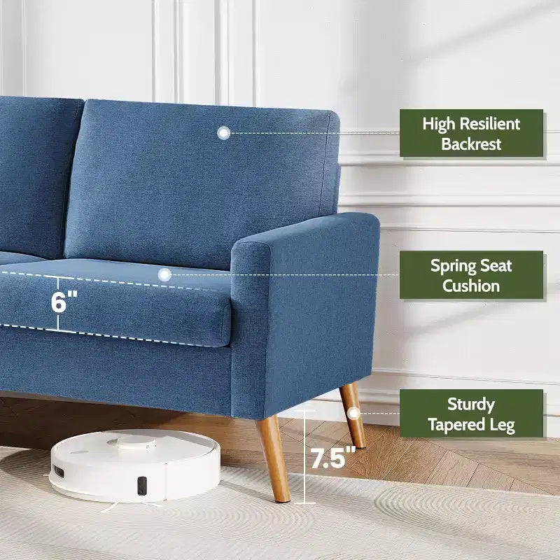 Mid-Century Modern Loveseat 68 Inch - 24" Deep Cloud Seat, Solid Wood Frame, 800 lb Capacity