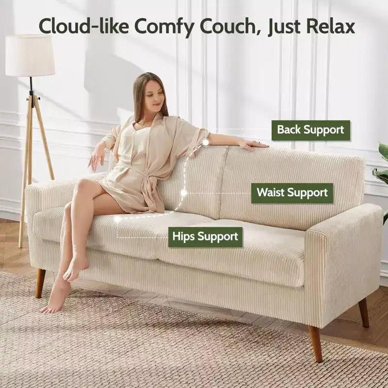 Mid-Century Modern Loveseat 68 Inch - 24" Deep Cloud Seat, Solid Wood Frame, 800 lb Capacity