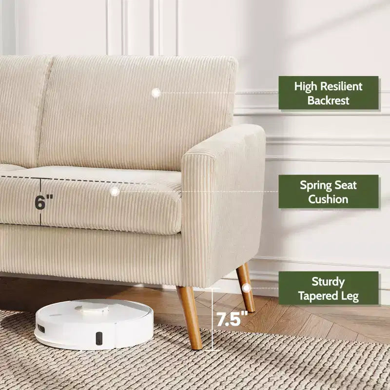 Mid-Century Modern Loveseat 68 Inch - 24" Deep Cloud Seat, Solid Wood Frame, 800 lb Capacity