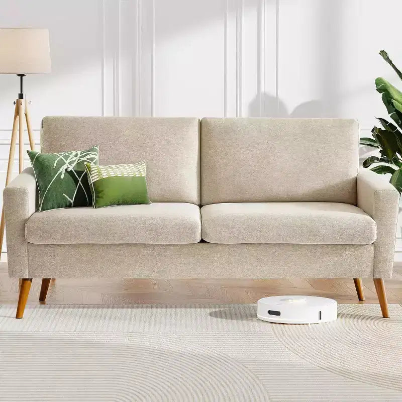 Mid-Century Modern Loveseat 68 Inch - 24" Deep Cloud Seat, Solid Wood Frame, 800 lb Capacity
