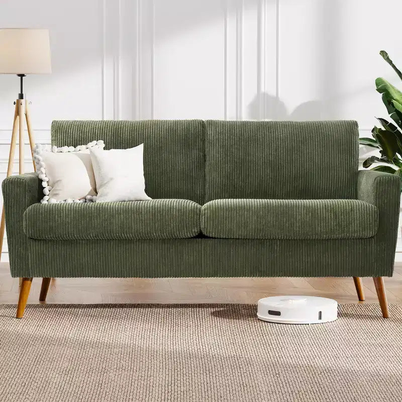 Mid-Century Modern Loveseat 68 Inch - 24" Deep Cloud Seat, Solid Wood Frame, 800 lb Capacity