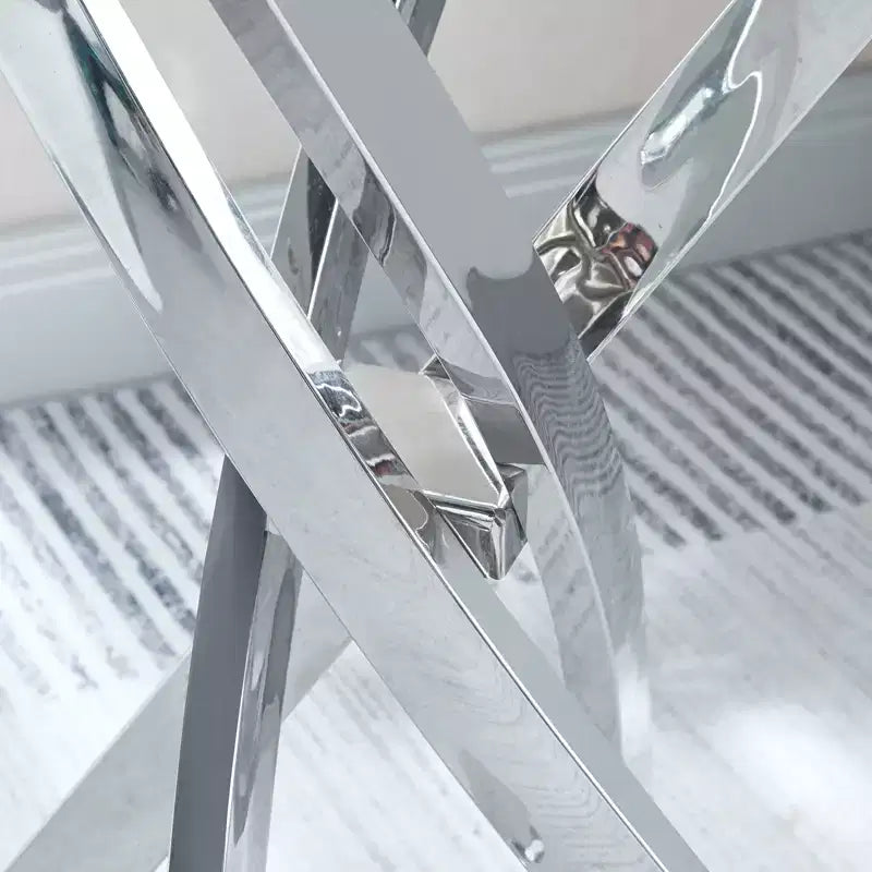 23.6 Inch Round Tempered Glass End Table - Chrome Legs, 4-Point Base, Modern Accent