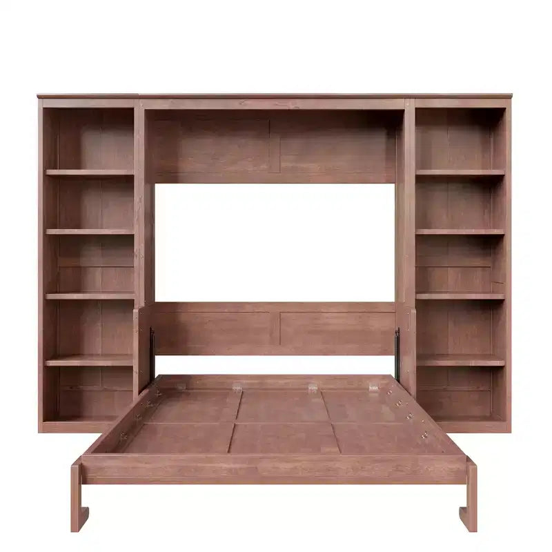 Full/Queen Size Murphy Bed - Space-Saving Wall Bed with Desk and Bookshelf, Dark Brown