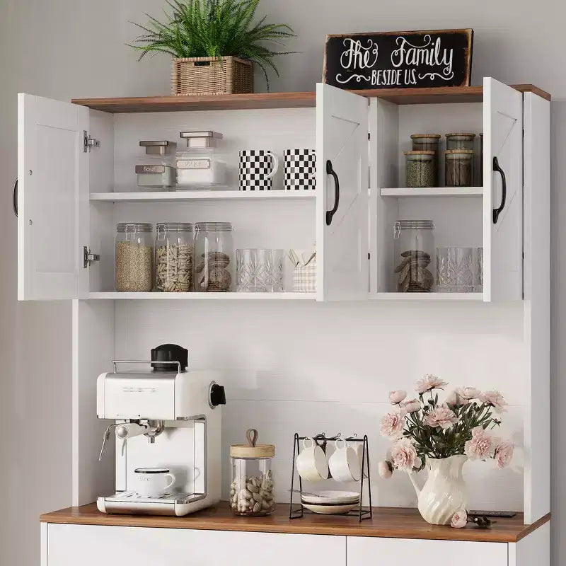 71 Tall Kitchen Pantry Storage Cabinet with Microwave Stand, Farmhouse Kitchen Hutch with Adjustable Shelves for Living Room, Dining Room