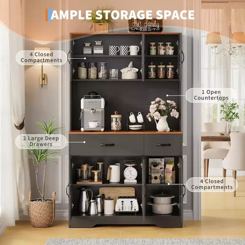 71 Tall Kitchen Pantry Storage Cabinet with Microwave Stand, Farmhouse Kitchen Hutch with Adjustable Shelves for Living Room, Dining Room