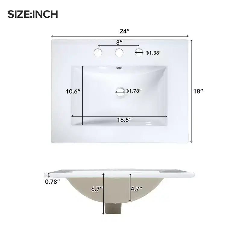 24 Inch Bathroom Vanity with Ceramic Sink, Tip-Out Drawer & Adjustable Shelf, Freestanding Bathroom Cabinet for Small Spaces