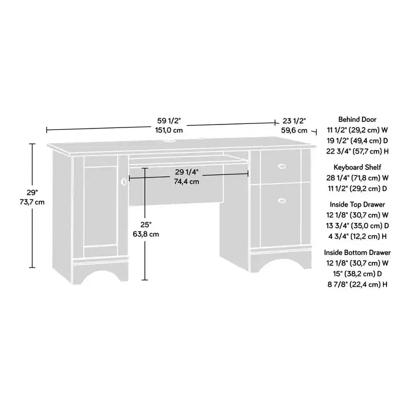59.45 Inch Computer Desk with Keyboard Tray - 2 Drawers, 1 Cabinet, Wood, Home Office