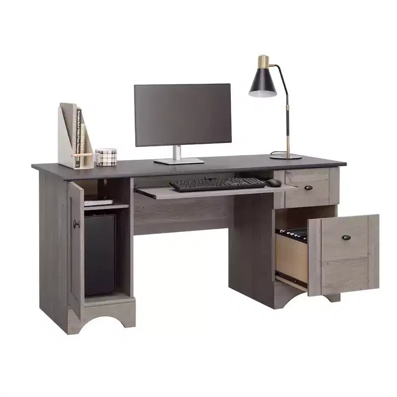 59.45 Inch Computer Desk with Keyboard Tray - 2 Drawers, 1 Cabinet, Wood, Home Office