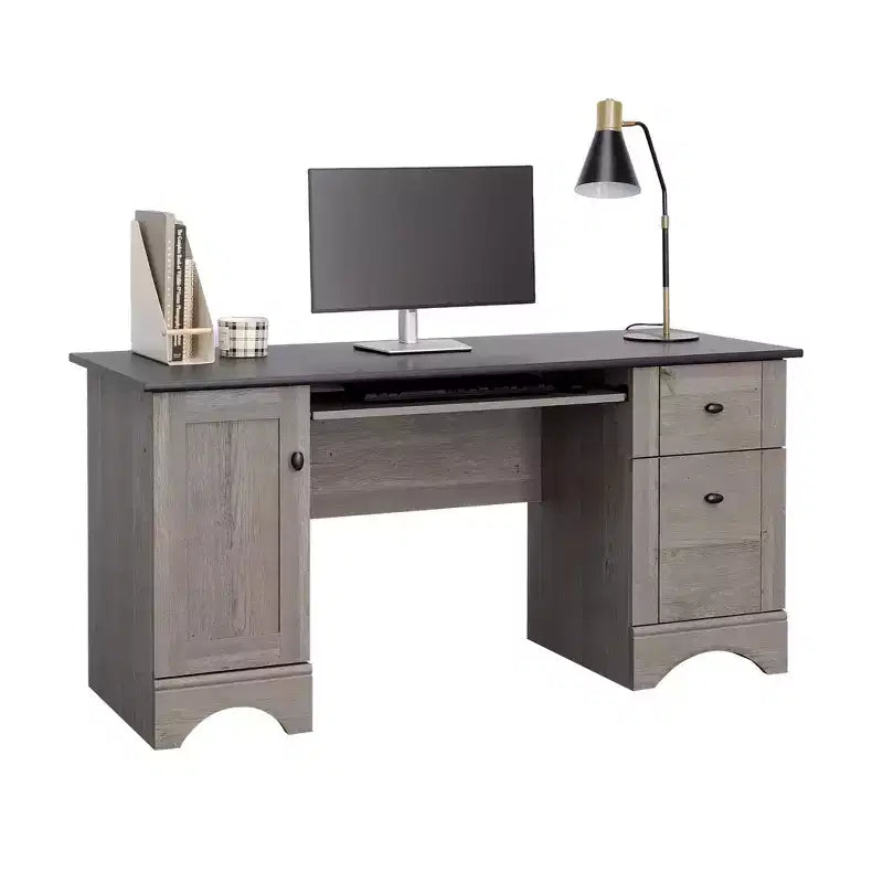 59.45 Inch Computer Desk with Keyboard Tray - 2 Drawers, 1 Cabinet, Wood, Home Office