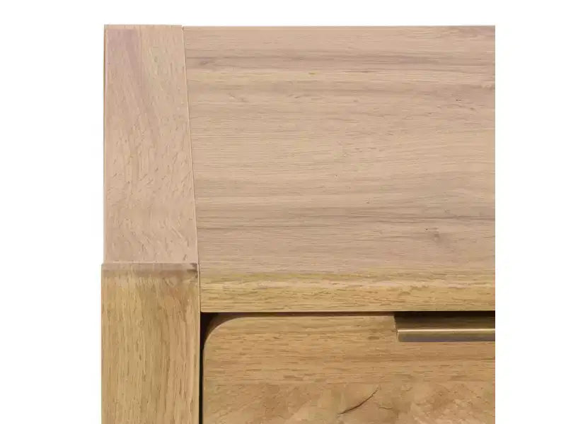 2 Drawer Nightstand - Oak/Brass, MDF, 19.7x19.7x15.7 Inch
