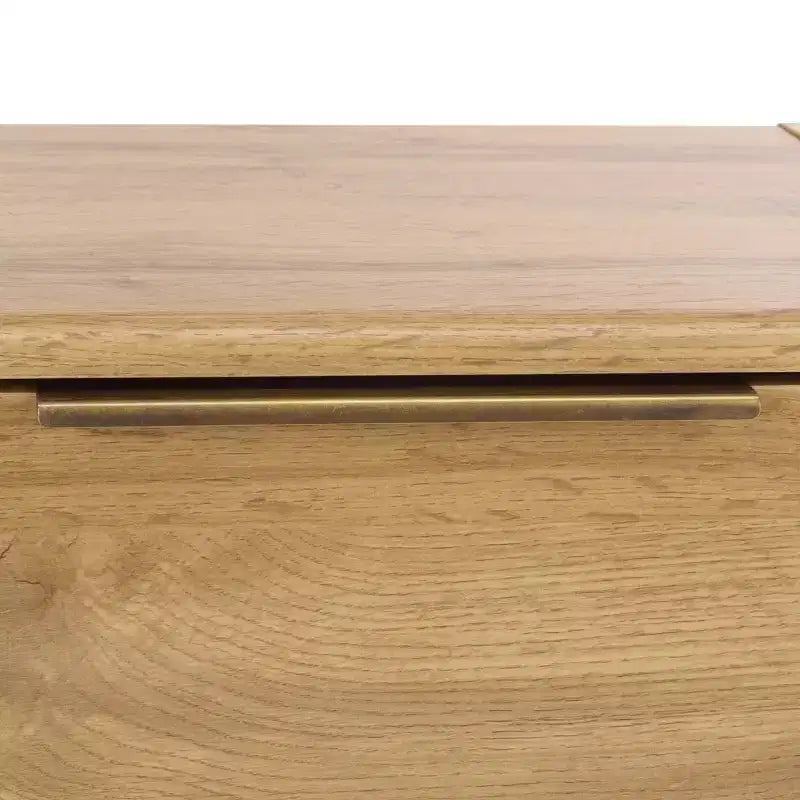 2 Drawer Nightstand - Oak/Brass, MDF, 19.7x19.7x15.7 Inch