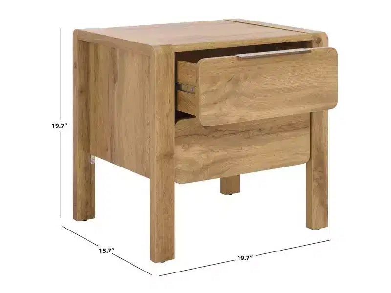 2 Drawer Nightstand - Oak/Brass, MDF, 19.7x19.7x15.7 Inch