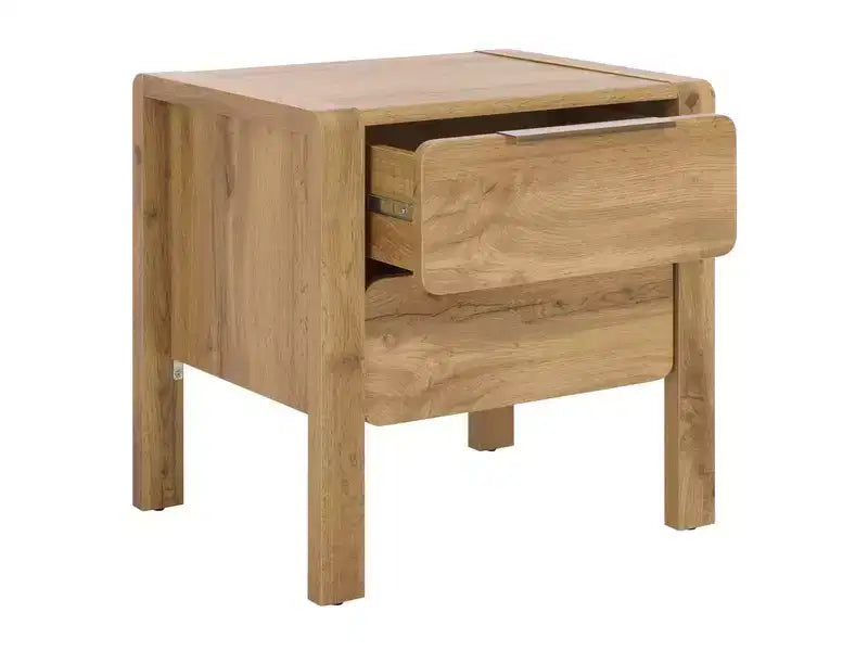2 Drawer Nightstand - Oak/Brass, MDF, 19.7x19.7x15.7 Inch