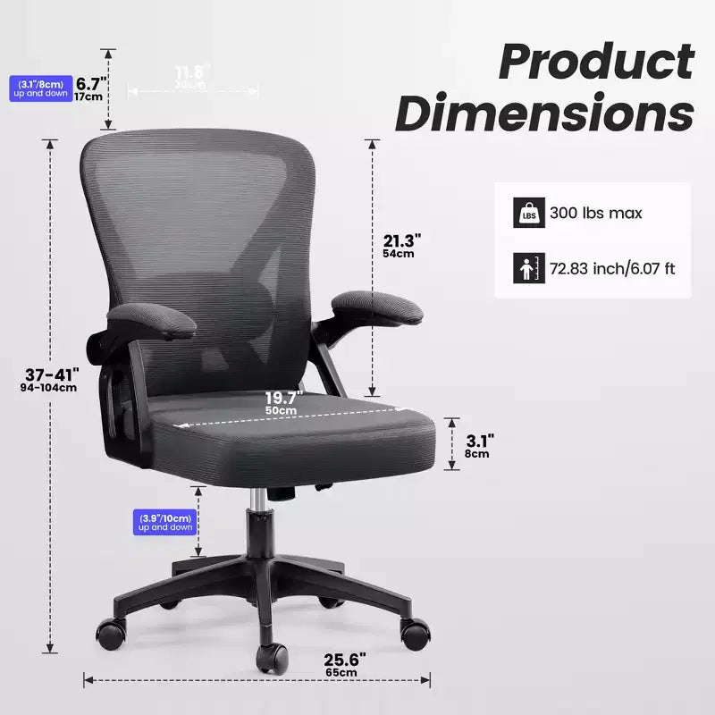 Ergonomic Mesh Office Chair - Adjustable Lumbar, Armrests, 330 lb, 90-120° Tilt, Black