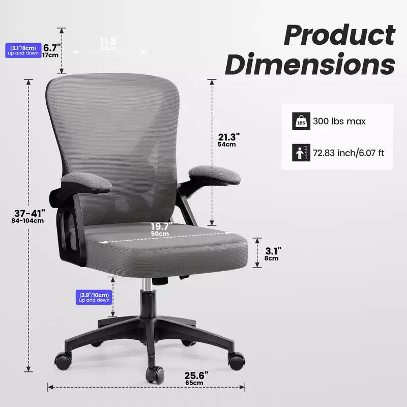 Ergonomic Mesh Office Chair - Adjustable Lumbar, Armrests, 330 lb, 90-120° Tilt, Black