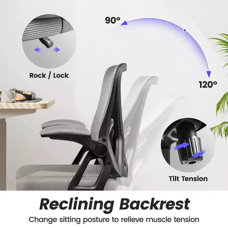 Ergonomic Mesh Office Chair - Adjustable Lumbar, Armrests, 330 lb, 90-120° Tilt, Black