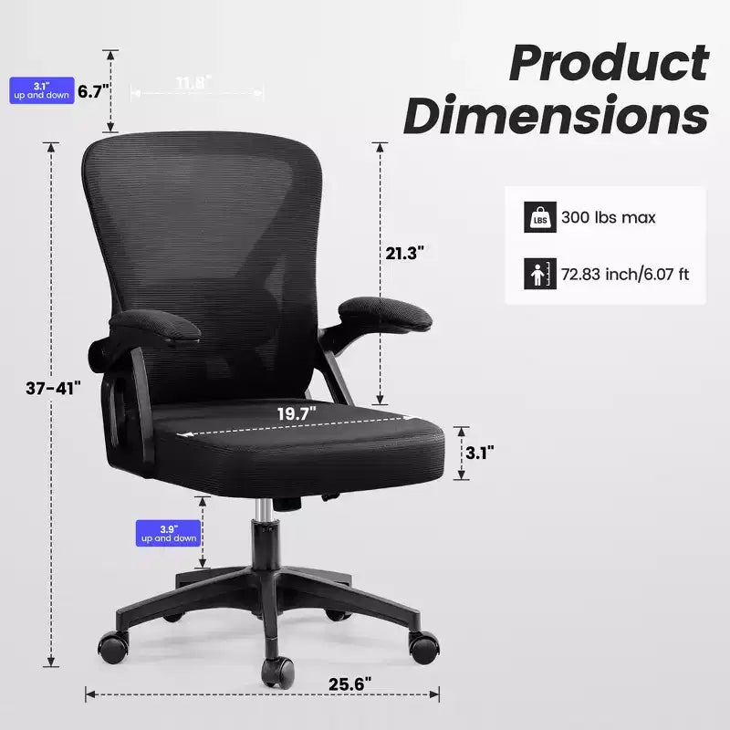 Ergonomic Mesh Office Chair - Adjustable Lumbar, Armrests, 330 lb, 90-120° Tilt, Black