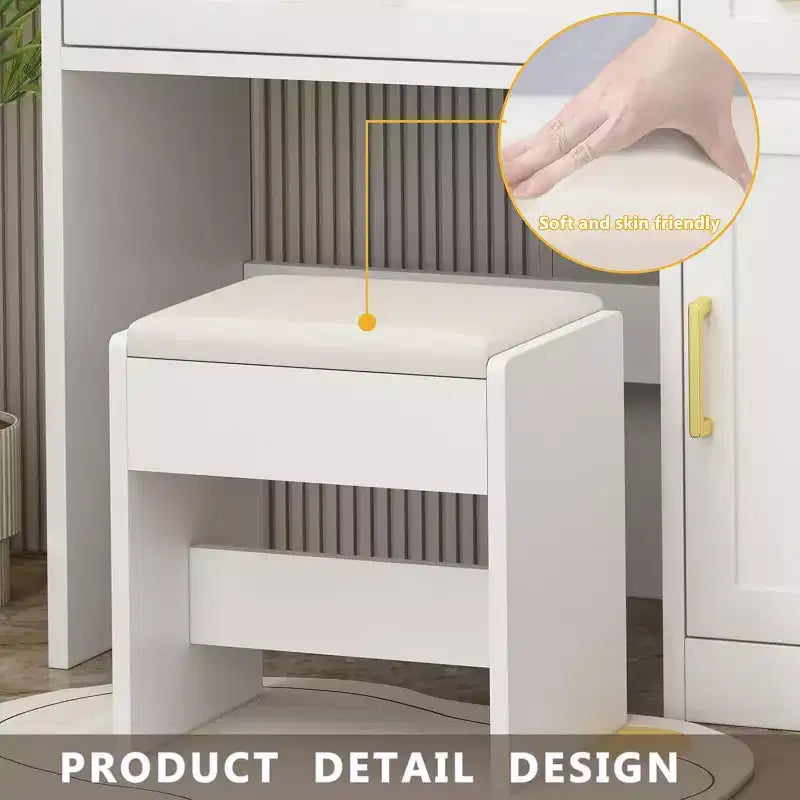 Vanity Desk with LED Lights and Power Outlet - 3 Lighting Modes, Adjustable Brightness, Drawer Storage Shelves